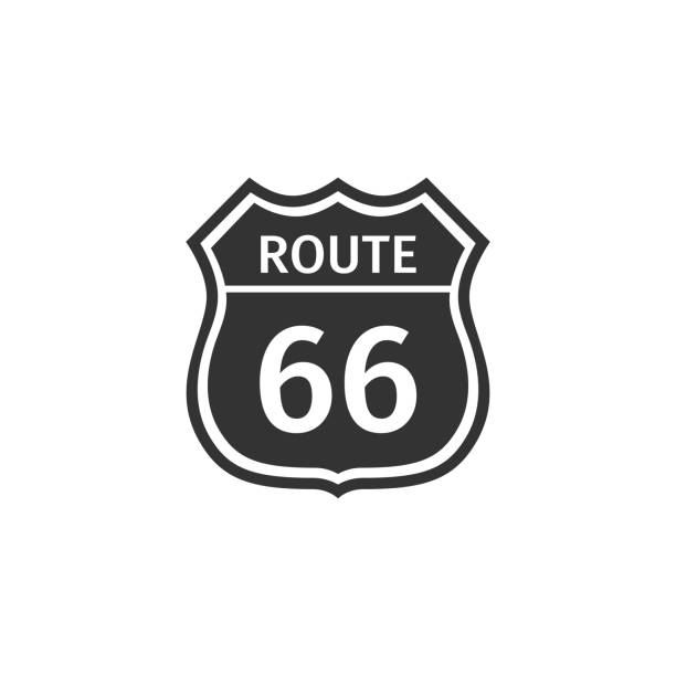 ilustrações de stock, clip art, desenhos animados e ícones de american road icon isolated. route sixty six road sign. flat design. vector illustration - route 66 illustrations