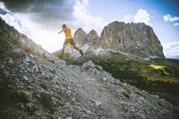 istock Man trail running on mountain: the Dolomites 1138206902
