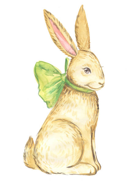 istock watercolor illustration of an Easter Bunny with a green bow 1138211579