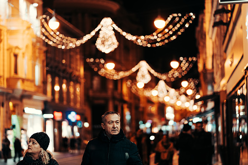 December 22, 2018: Jelacic square in Zagreb. Zagreb at night, Advent u Zagrebu days in Zagreb-Christmas market, crowded main square during the night