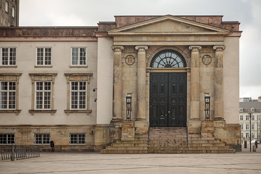 Kolding, Denmark, Oct 30, 2023 The  ivy facade of the Kolding Town Hall.