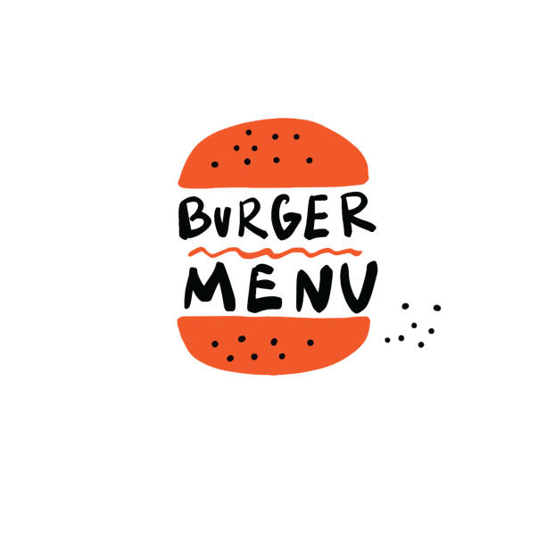 Burger menu. Hand drawn illustration of burger and inscription. Vector design Burger menu. Hand drawn illustration of burger and inscription. Vector design, isolated on white. burger stock illustrations