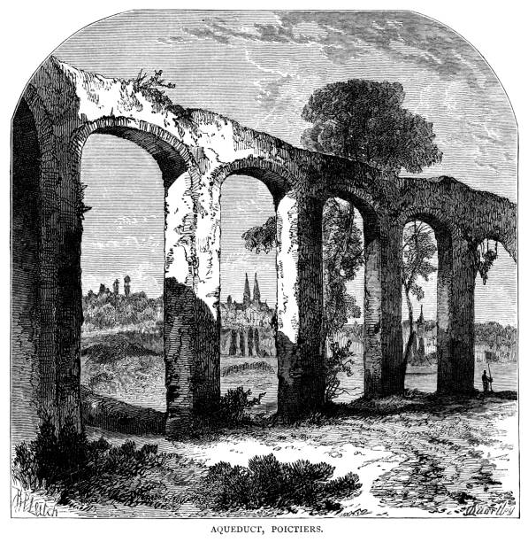 ilustraciones, imágenes clip art, dibujos animados e iconos de stock de acueducto romano en poitiers, francia - roman aqueduct