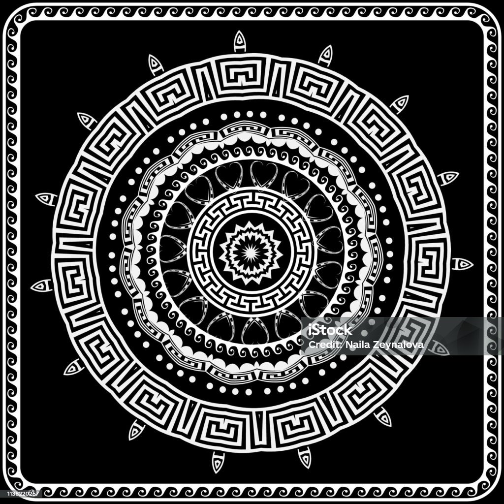 Greek Round Vector Greek Round Vector Mandala Pattern Black And White Greek Key Meanders ...