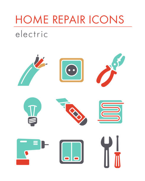 hausreparatur, elektrische icons - wire cutter stock-grafiken, -clipart, -cartoons und -symbole