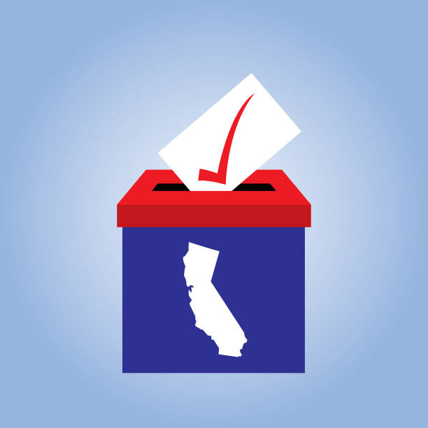 California Ballot Box icon Vector illustration of a red and blue ballot box with a white map of California on it. voting box stock illustrations