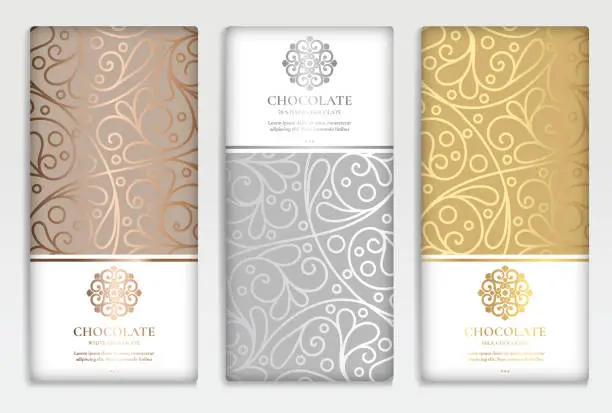 Vector illustration of Luxury golden packaging design of chocolate bars. Vintage vector ornament template. Elegant, classic elements. Great for food, drink and other package types. Can be used for background and wallpaper.