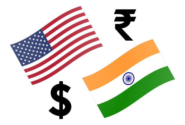 USDINR forex currency pair vector illustration. American and Indian flag, with Dollar and Rupee symbol. USDINR forex currency pair vector illustration. American and Indian flag, with Dollar and Rupee symbol. rupee symbol stock illustrations