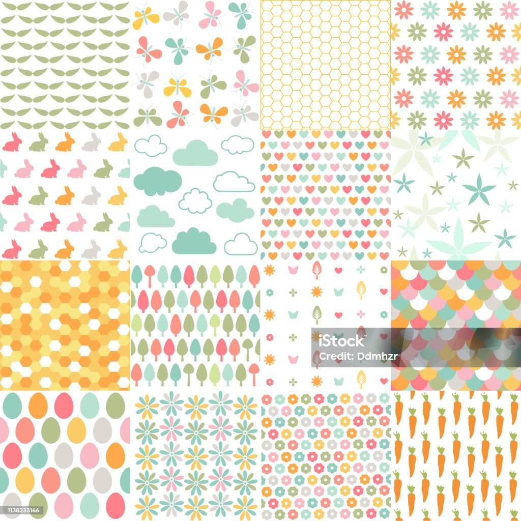 Spring Easter Patterns Vector Seamless Backgrounds Stock Illustration ...