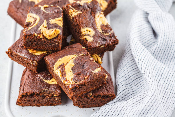 istock Vegan brownie with peanut butter on white background. 1138234136