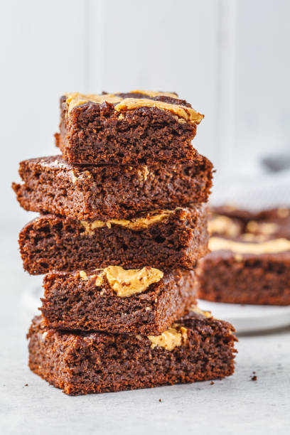 istock Vegan brownie with peanut butter on white background. 1138234153