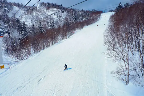 Winter holidays skiing at Sapporo Kokusai, Hokkaido, Japan.