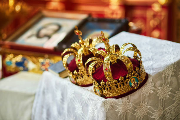 istock Crowns in church ready to wedding ceremony 1138240929