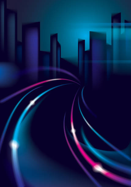 istock Traffic lights of the night city road, blurred lights. Effect vector beautiful background. Blur colorful dark background with cityscape, buildings silhouettes skyline. 1138241346
