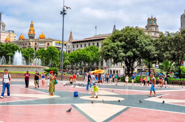 Barcelona, Spain - July 2018: Catalonia Square (Placa de Catalunya) in Barcelona