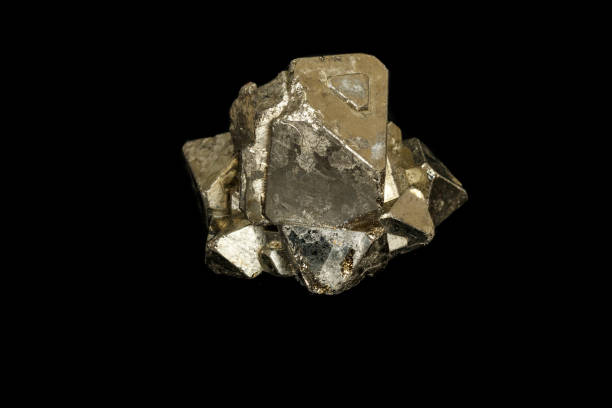 istock Macro mineral stone Pyrite on a black background 1138242625