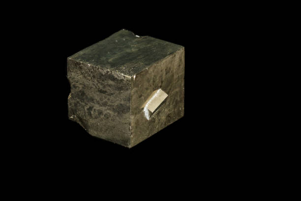 istock Macro mineral stone Pyrite on a black background 1138242915