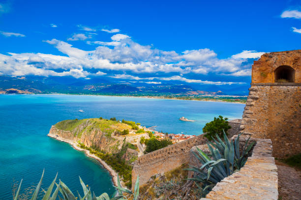 View by the Ruins of fortress of Palamidi, Greece stock photo