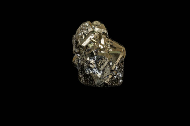 istock Macro mineral stone Pyrite on a black background 1138244137