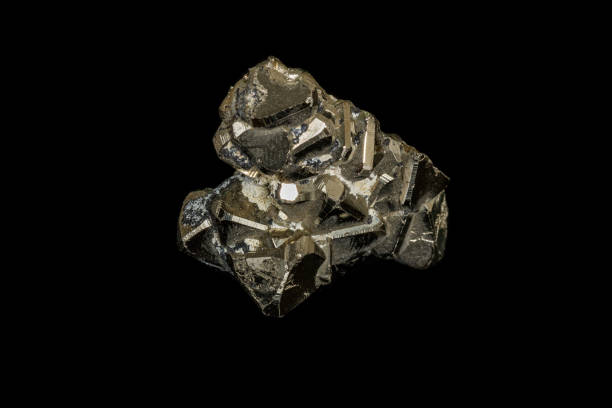 istock Macro mineral stone Pyrite on a black background 1138244143