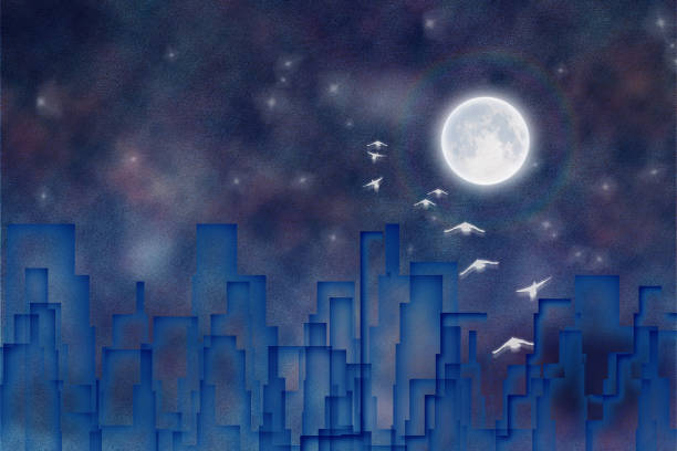 Night city silhouettes. 3D rendering