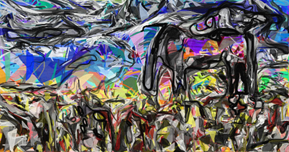 Abstract painting. Horse in the field.