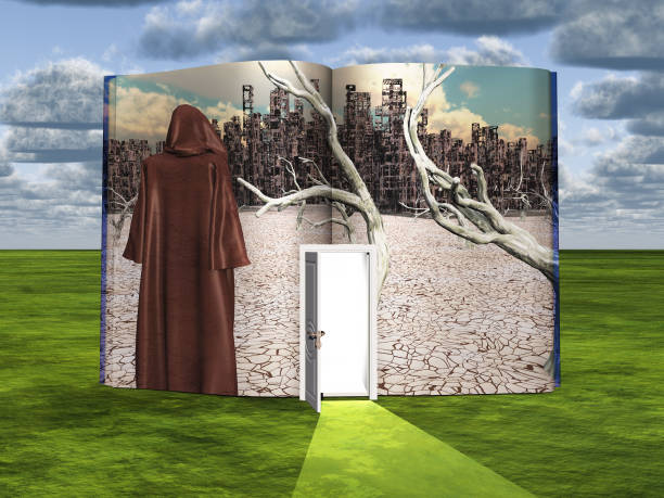 istock Book with science fiction scene and open doorway of light 1138247010