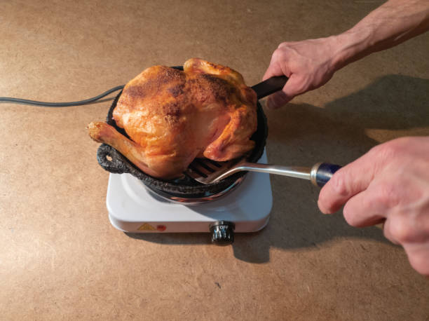 istock The man turns a fried chicken in a pan on a hotplate.Cooking Fried Chicken 1138247258