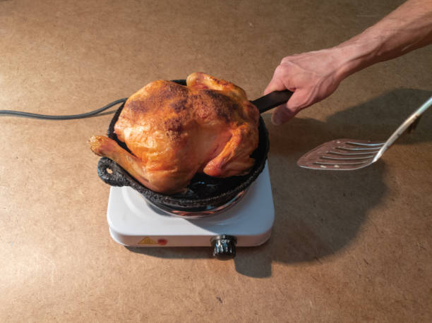istock The man turns a fried chicken in a pan on a hotplate.Cooking Fried Chicken 1138247270