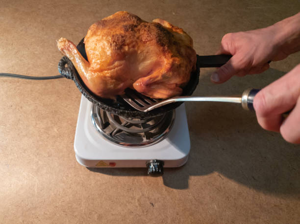 istock The man turns a fried chicken in a pan on a hotplate.Cooking Fried Chicken 1138247318