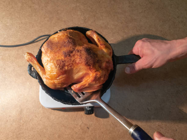 istock The man turns a fried chicken in a pan on a hotplate.Cooking Fried Chicken 1138247347