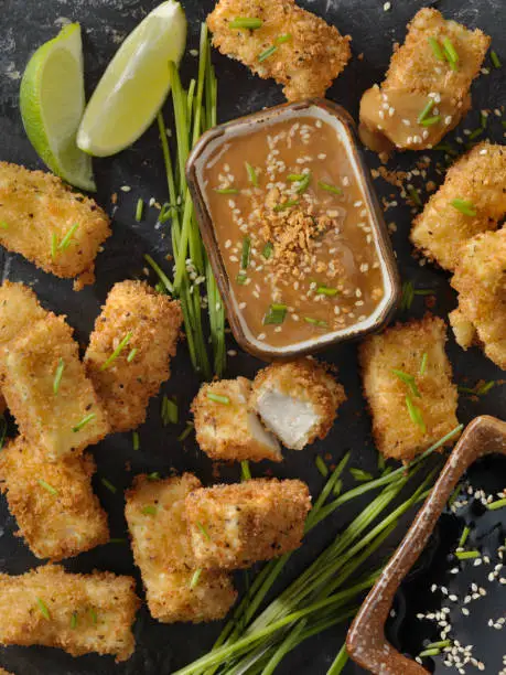 Breaded Tofu Bites with a Ginger Peanut Dipping Sauce