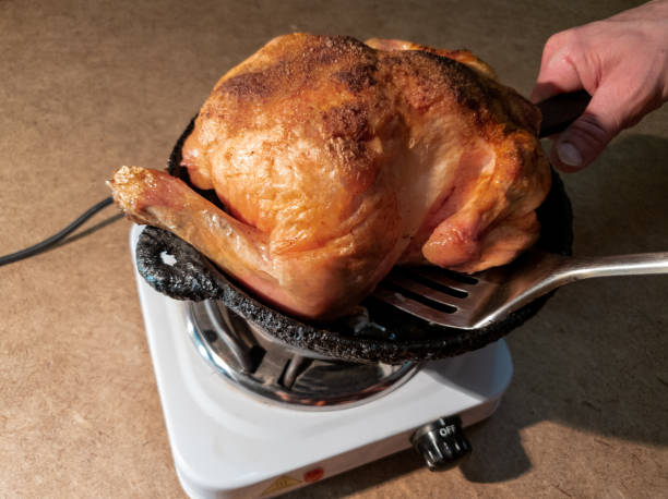 istock The man turns a fried chicken in a pan on a hotplate.Cooking Fried Chicken 1138247419