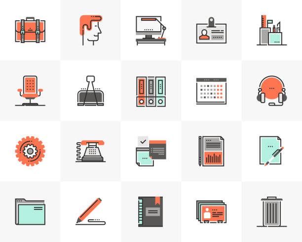 ilustrações de stock, clip art, desenhos animados e ícones de office management futuro next icons pack - stationary document business paper clip