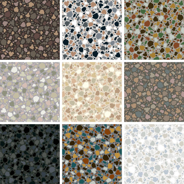 seamless terrazzo tile pattern set - stone granite tile seamless stock-grafiken, -clipart, -cartoons und -symbole