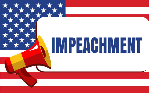 Impeachment Word Vector Illustration Political Poster with the Impeachment Word on the USA Flag Background. Flat Style Vector Illustration impeachment stock illustrations