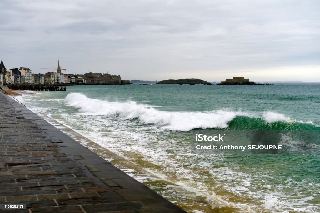 Saint-Malo beach of the furrow most beautiful beach in France Brittany high tides Atlantic Ocean Stock Photo