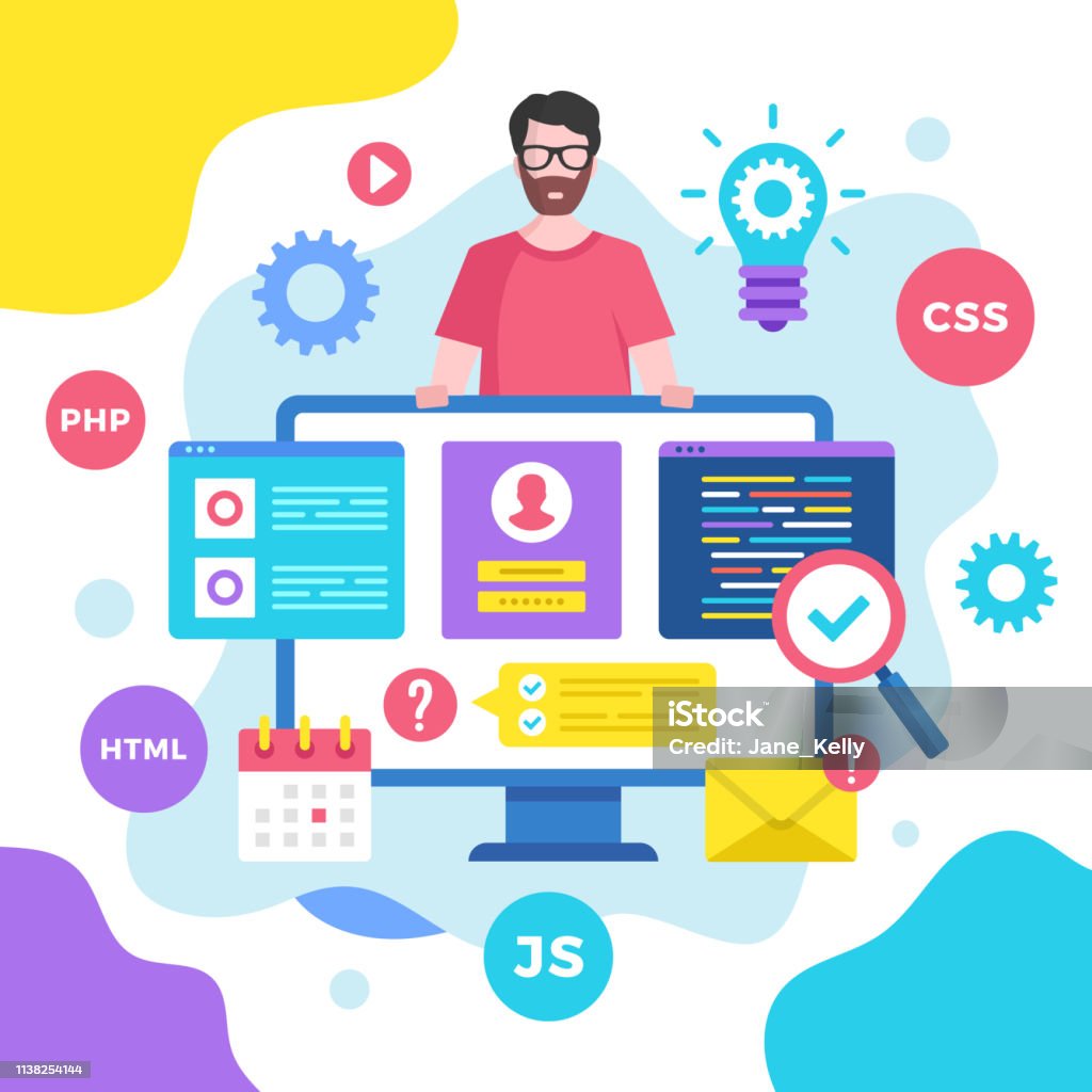 website development set. html coding process stock... Web Development Concept Vector Illustration Programming Coding Modern ...