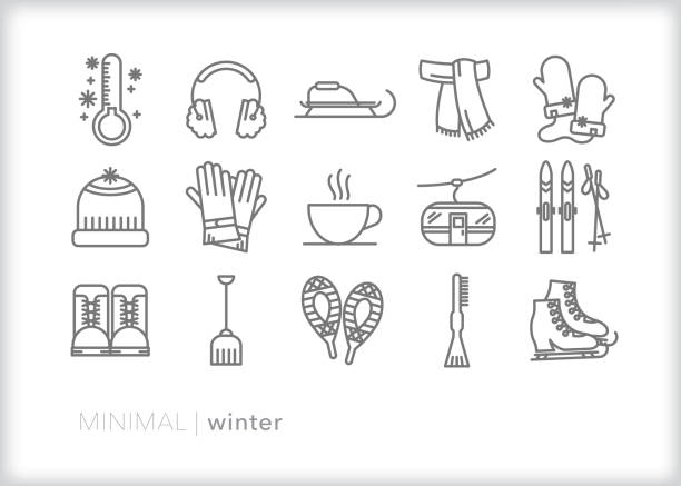 winterline-ikonen für die kälteste jahreszeit - winterdienst stock-grafiken, -clipart, -cartoons und -symbole
