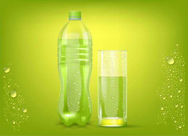 illustrazioni stock, clip art, cartoni animati e icone di tendenza di soda verde e bottiglia - water drop backgrounds macro