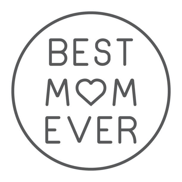 najlepsza mama kiedykolwiek cienka ikona linii, miłość i tekst, znak napis, grafika wektorowa, wzór liniowy na białym tle. - mother superior stock illustrations