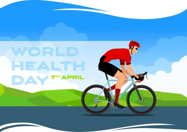 Vector illustration of World Health Day Flat Vectoral Illustration. Cyclist Man Theme.