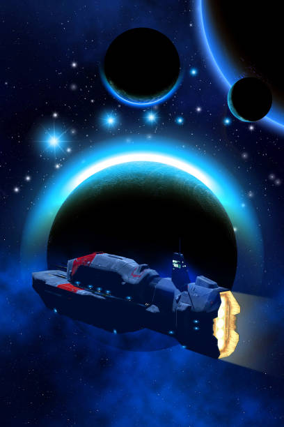 istock Alien planetary system, cargo spaceship, background with planets, moons, stars and nebula, 3d illustration 1138269256