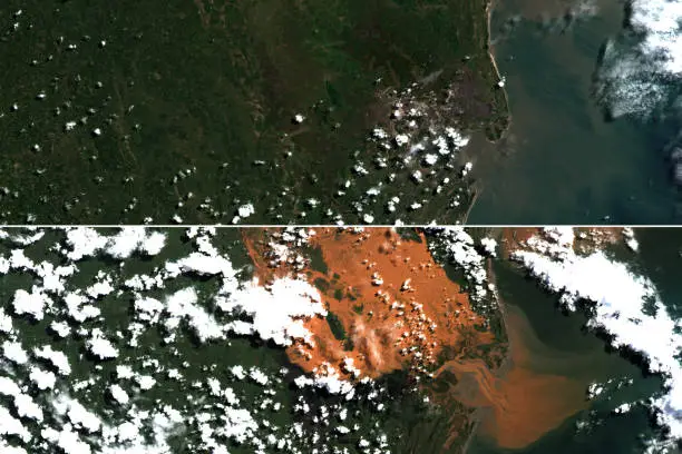 Comparison of flooding in Mozambique before and after landfall of cyclone Idai in March 2019 - contains modified Copernicus Sentinel Data (2019)