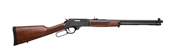 istock Old American wild west rifle isolated on white background 1138272563