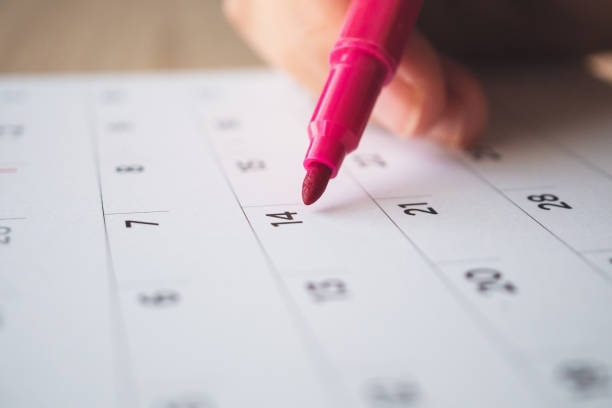 istock Hand with pen writing on calendar page closeup 1138281685