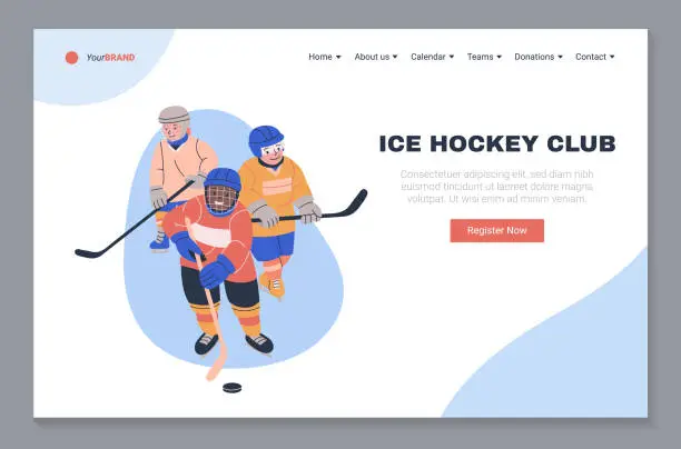 Vector illustration of Ice hockey club landing page template