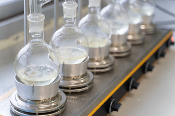 istock Soxhlet Extractor.Percolator-boiler and reflux,distillation flask on heating element.Organic chemistry class.Pharmacy Extraction. 1138283412