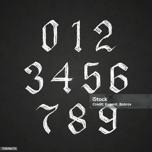 Gothic Numbers/drawing Old Hand Drawn Gothic Numbers Drawing With White Chalk On Black ...