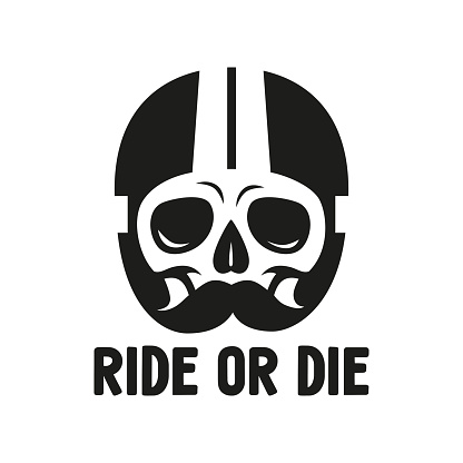 illustration skull in moto helmet, print on t-shirt or as a sign